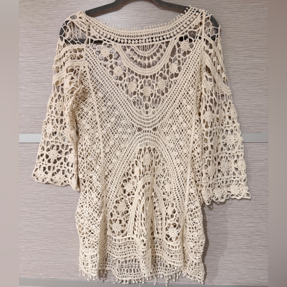Knit Swimwear Cover up in one size in Cream